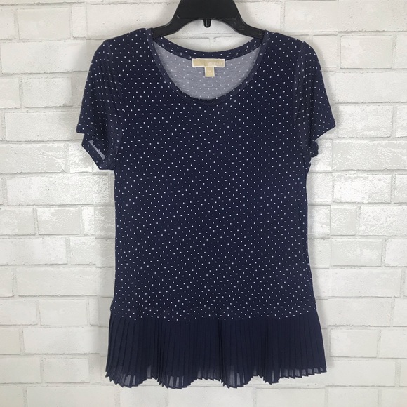 Michael Kors Tops - Michael Kors Navy Polka Dot Top with Ruffle